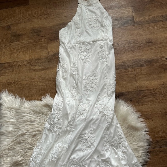 LULU’S Dreamy Glamour White Embroidered Halter Mermaid Maxi Dress - Picture 8 of 11